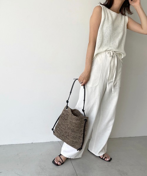 CANAL JEAN（キャナルジーン）の「RED CHOP WORKS(レッドチョップワークス) コットンリネンドローストリングパンツ（その他パンツ・レディース・ホワイト/グレー・38/36）」の3枚目の写真