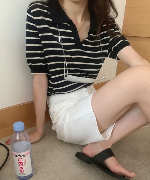 me+em select(ミームセレクト)の「襟つきリネンライクボーダーサマーニット(ニット/セーター・レディース・ネイビー/ホワイト・FREE)」の15枚目の写真