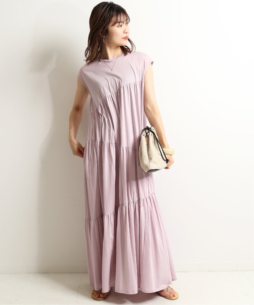 SLOBE IENA（スローブイエナ）の「フレンチスリーブティアードカットワンピース【手洗い可能】◆（ワンピース・レディース・チャコールグレー/ブラック/ラベンダー・38/36）」の6枚目の写真