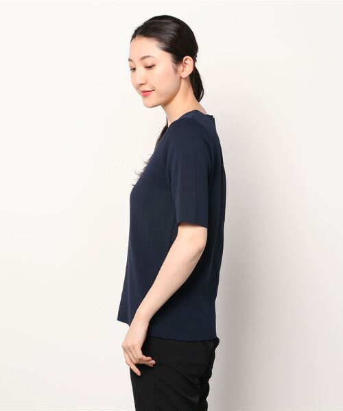 COOMB（クーム）の「ストレッチニット半袖プルオーバー（ニット/セーター・レディース・ネイビー/ホワイト・40(L)）」の4枚目の写真