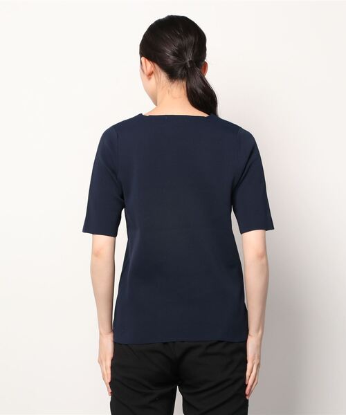 COOMB（クーム）の「ストレッチニット半袖プルオーバー（ニット/セーター・レディース・ネイビー/ホワイト・40(L)）」の3枚目の写真