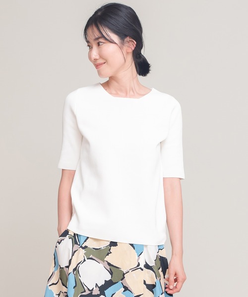 COOMB（クーム）の「ストレッチニット半袖プルオーバー（ニット/セーター・レディース・ネイビー/ホワイト・40(L)）」の2枚目の写真