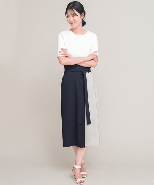 COOMB（クーム）の「ストレッチニット半袖プルオーバー（ニット/セーター・レディース・ネイビー/ホワイト・40(L)）」の12枚目の写真