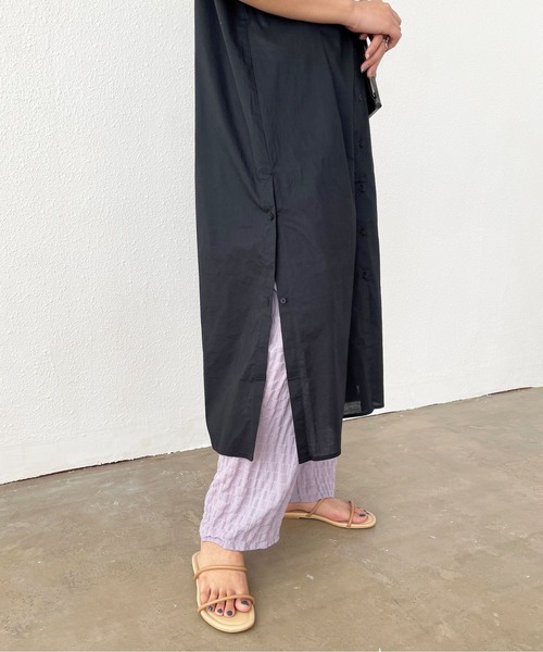 Shelly island（シェリーアイランド）の「シアーコットンシャツワンピース（シャツワンピース・レディース・ホワイト/ブラック・M）」の10枚目の写真