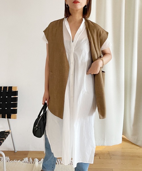 Shelly island（シェリーアイランド）の「シアーコットンシャツワンピース（シャツワンピース・レディース・ホワイト/ブラック・M）」の9枚目の写真