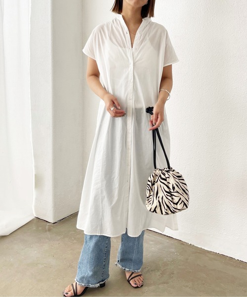 Shelly island（シェリーアイランド）の「シアーコットンシャツワンピース（シャツワンピース・レディース・ホワイト/ブラック・M）」の5枚目の写真