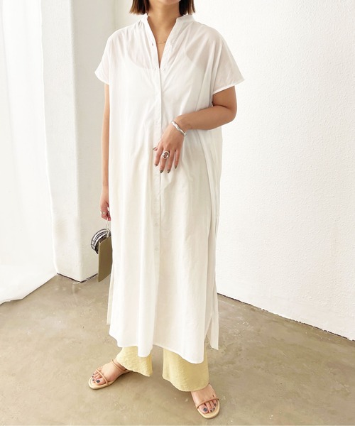 Shelly island（シェリーアイランド）の「シアーコットンシャツワンピース（シャツワンピース・レディース・ホワイト/ブラック・M）」の4枚目の写真