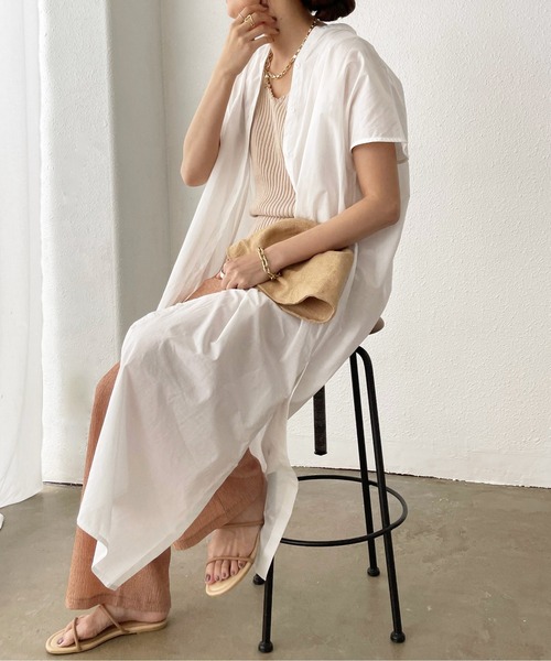 Shelly island（シェリーアイランド）の「シアーコットンシャツワンピース（シャツワンピース・レディース・ホワイト/ブラック・M）」の17枚目の写真