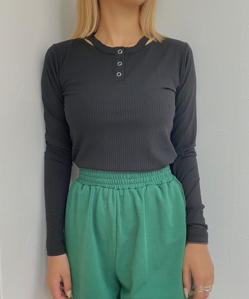 Avvenente（アベネンテ）の「【Avvenente】ヘンリーネックロングTシャツ（Tシャツ/カットソー・レディース・ブラック/ベージュ/ピンク・M）」の10枚目の写真