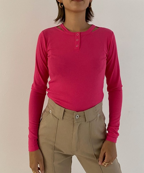 Avvenente（アベネンテ）の「【Avvenente】ヘンリーネックロングTシャツ（Tシャツ/カットソー・レディース・ブラック/ベージュ/ピンク・M）」の14枚目の写真