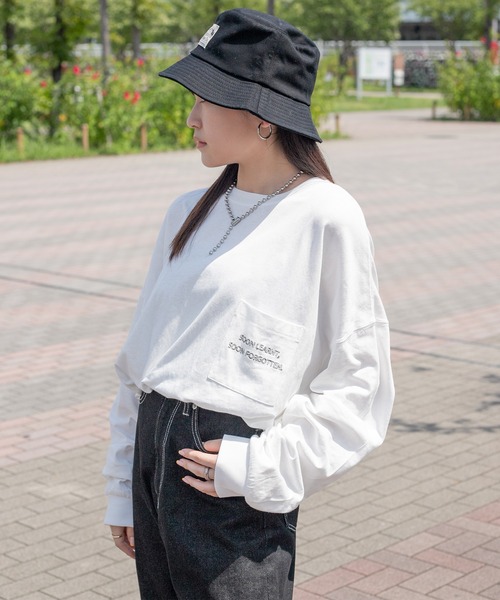 PairPair(ペアペア)の「ポケット刺繍ロンT(ユニセックス)(Tシャツ/カットソー・メンズ・オフホワイト/ブラウン/スミクロ・FREE)」の5枚目の写真