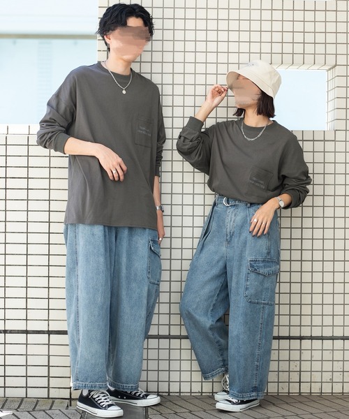 PairPair(ペアペア)の「ポケット刺繍ロンT(ユニセックス)(Tシャツ/カットソー・メンズ・オフホワイト/ブラウン/スミクロ・FREE)」の10枚目の写真