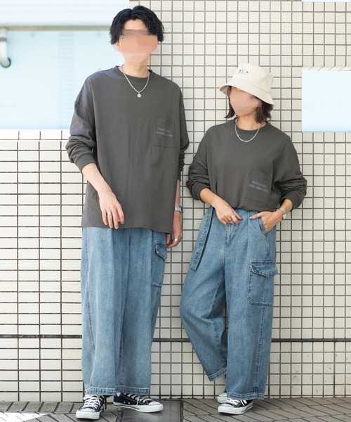 PairPair(ペアペア)の「ポケット刺繍ロンT(ユニセックス)(Tシャツ/カットソー・メンズ・オフホワイト/ブラウン/スミクロ・FREE)」の9枚目の写真