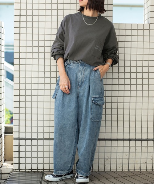 PairPair(ペアペア)の「ポケット刺繍ロンT(ユニセックス)(Tシャツ/カットソー・メンズ・オフホワイト/ブラウン/スミクロ・FREE)」の11枚目の写真