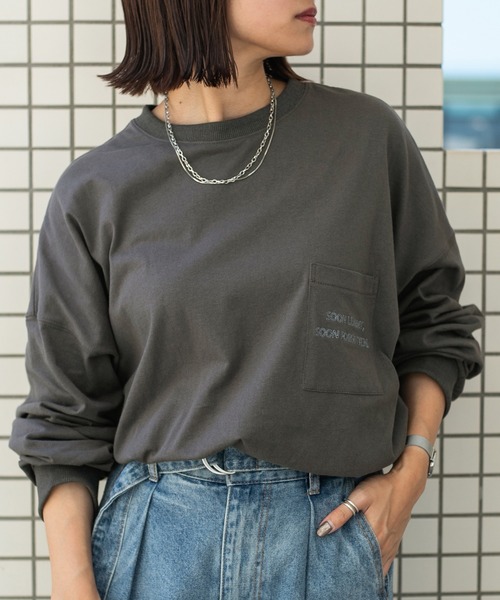 PairPair(ペアペア)の「ポケット刺繍ロンT(ユニセックス)(Tシャツ/カットソー・メンズ・オフホワイト/ブラウン/スミクロ・FREE)」の13枚目の写真