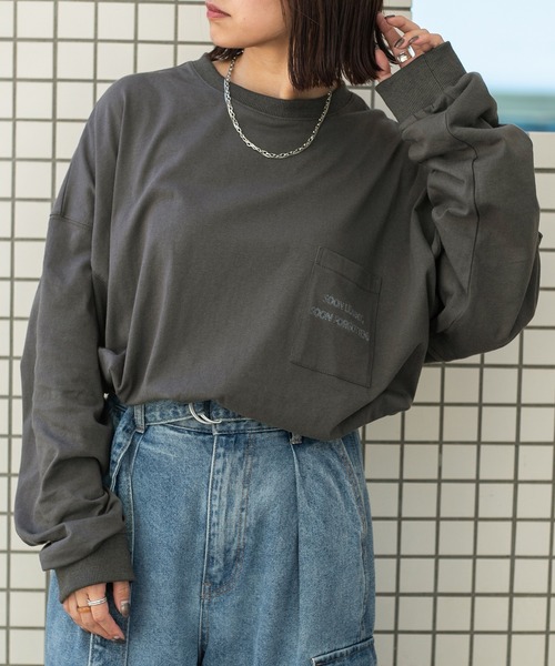 PairPair(ペアペア)の「ポケット刺繍ロンT(ユニセックス)(Tシャツ/カットソー・メンズ・オフホワイト/ブラウン/スミクロ・FREE)」の12枚目の写真