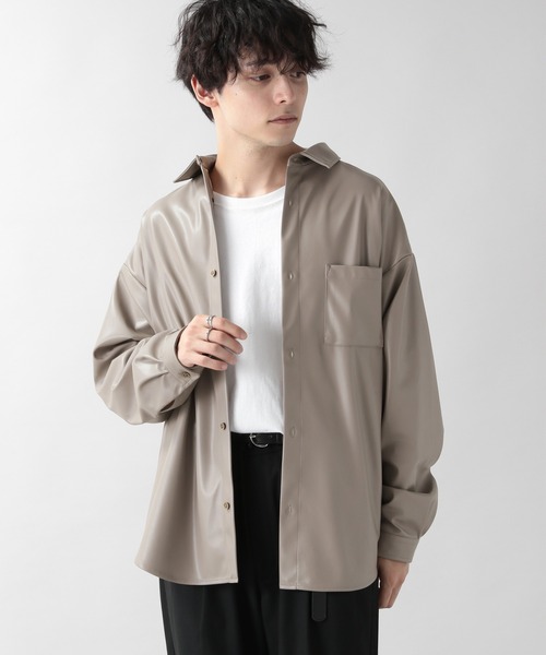 RAGEBLUE（レイジブルー）の「シンセティックレザーシャツ/215199（シャツ/ブラウス・メンズ・ブラック/ベージュ/ピンク・MEDIUM/LARGE）」の2枚目の写真