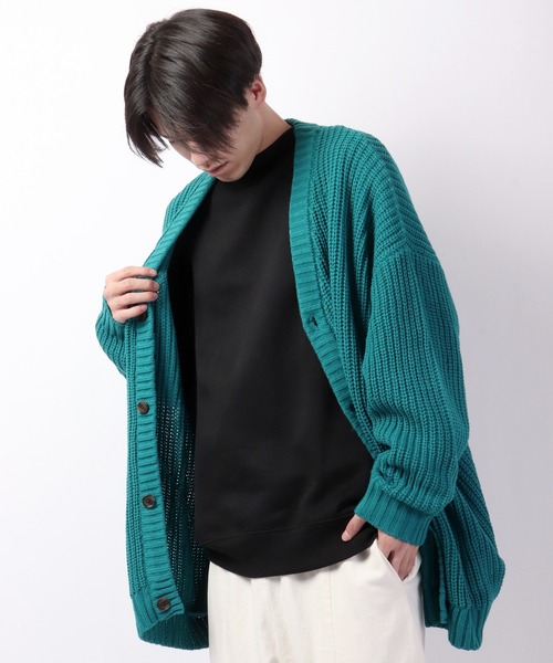 Revo.（レボ）の「畦編み 5G ルーズニットカーディガン（カーディガン/ボレロ・メンズ・グレー/マスタード/ブルー/ブラック/ワイン/アイボリー/パープル/グリーン/ダークオレンジ/ネイビー・1/2）」の6枚目の写真