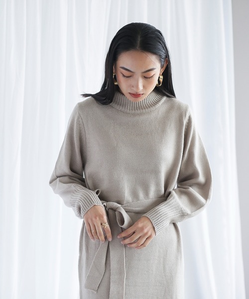 White Collection（ホワイトコレクション）の「2021AW フリル裾ボリューム袖ハイネックニットワンピース（ワンピース・レディース・ブラック/オフホワイト/モカ/アイボリー/ベージュ・FREE）」の12枚目の写真