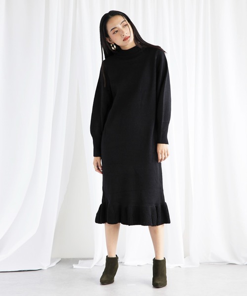 White Collection（ホワイトコレクション）の「2021AW フリル裾ボリューム袖ハイネックニットワンピース（ワンピース・レディース・ブラック/オフホワイト/モカ/アイボリー/ベージュ・FREE）」の14枚目の写真