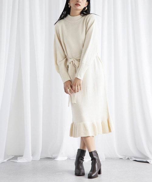 White Collection（ホワイトコレクション）の「2021AW フリル裾ボリューム袖ハイネックニットワンピース（ワンピース・レディース・ブラック/オフホワイト/モカ/アイボリー/ベージュ・FREE）」の16枚目の写真