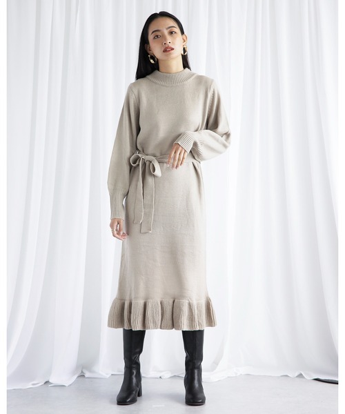 White Collection（ホワイトコレクション）の「2021AW フリル裾ボリューム袖ハイネックニットワンピース（ワンピース・レディース・ブラック/オフホワイト/モカ/アイボリー/ベージュ・FREE）」の11枚目の写真