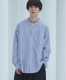 neez. | loose band collar stripe shirt-ルーズバンドカラーストライプシャツ(シャツ/ブラウス)