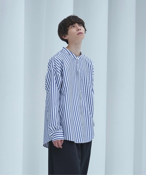 neez.(ニーズ)の「loose band collar stripe shirt-ルーズバンドカラーストライプシャツ(シャツ/ブラウス・メンズ・ブラック/ネイビー・SMALL/MEDIUM/LARGE)」の4枚目の写真