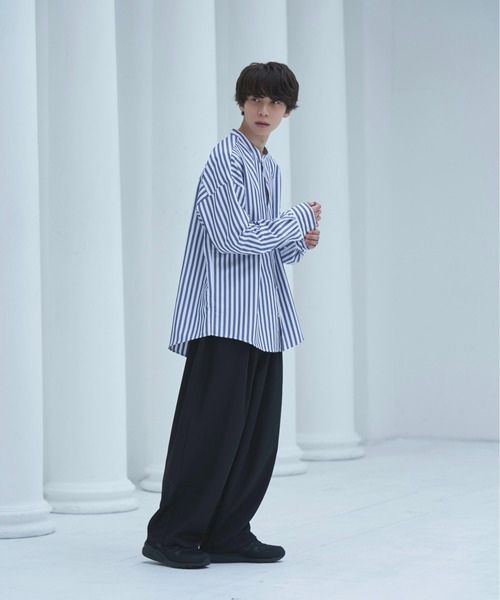 neez.(ニーズ)の「loose band collar stripe shirt-ルーズバンドカラーストライプシャツ(シャツ/ブラウス・メンズ・ブラック/ネイビー・SMALL/MEDIUM/LARGE)」の11枚目の写真