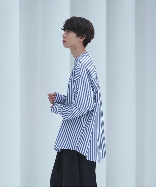 neez.(ニーズ)の「loose band collar stripe shirt-ルーズバンドカラーストライプシャツ(シャツ/ブラウス・メンズ・ブラック/ネイビー・SMALL/MEDIUM/LARGE)」の7枚目の写真