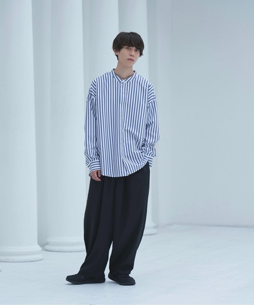 neez.(ニーズ)の「loose band collar stripe shirt-ルーズバンドカラーストライプシャツ(シャツ/ブラウス・メンズ・ブラック/ネイビー・SMALL/MEDIUM/LARGE)」の10枚目の写真