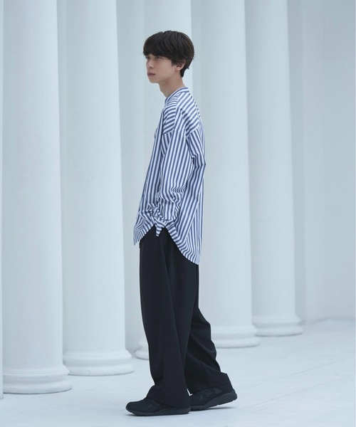 neez.(ニーズ)の「loose band collar stripe shirt-ルーズバンドカラーストライプシャツ(シャツ/ブラウス・メンズ・ブラック/ネイビー・SMALL/MEDIUM/LARGE)」の12枚目の写真