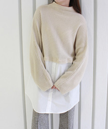 ハイネックニットドッキングシャツ