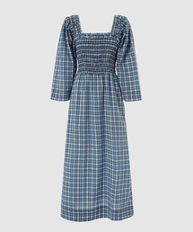 Seersucker Check Smock Midi Dress