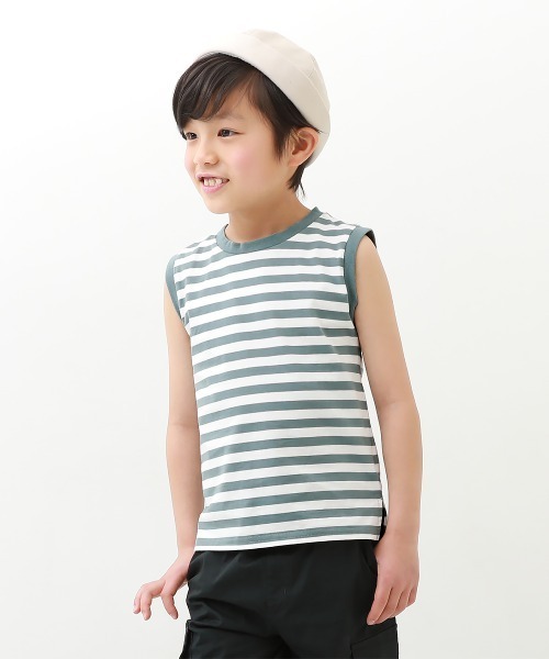 devirock(デビロック)の「先染めボーダーボックスタンクトップ(タンクトップ・キッズ・ブラック/ブルーグレー/ブルー系その他・110cm/100cm/120cm/130cm/140cm/150cm/160cm)」の1枚目の写真