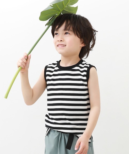 devirock(デビロック)の「先染めボーダーボックスタンクトップ(タンクトップ・キッズ・ブラック/ブルーグレー/ブルー系その他・110cm/100cm/120cm/130cm/140cm/150cm/160cm)」の2枚目の写真