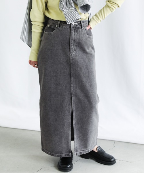 select MOCA(セレクトモカ)の「センタースリットロングデニムスカート(スカート・レディース・ライトブルー/グレー・SMALL/MEDIUM)」の14枚目の写真