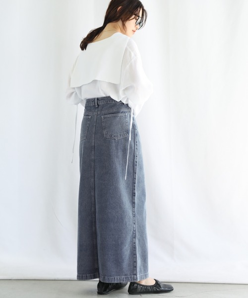 select MOCA(セレクトモカ)の「センタースリットロングデニムスカート(スカート・レディース・ライトブルー/グレー・SMALL/MEDIUM)」の7枚目の写真
