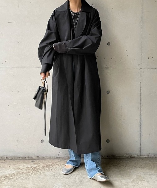 DouDou（ドゥドゥ）の「ステンカラーコート（ステンカラーコート・レディース・ブラック/ベージュ・FREE）」の2枚目の写真
