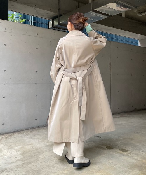 DouDou（ドゥドゥ）の「ステンカラーコート（ステンカラーコート・レディース・ブラック/ベージュ・FREE）」の3枚目の写真