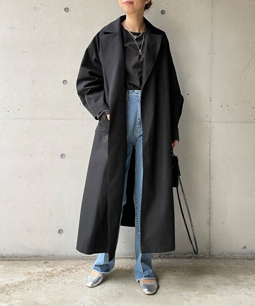 DouDou（ドゥドゥ）の「ステンカラーコート（ステンカラーコート・レディース・ブラック/ベージュ・FREE）」の4枚目の写真