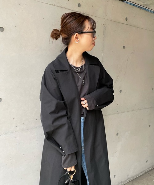 DouDou（ドゥドゥ）の「ステンカラーコート（ステンカラーコート・レディース・ブラック/ベージュ・FREE）」の7枚目の写真