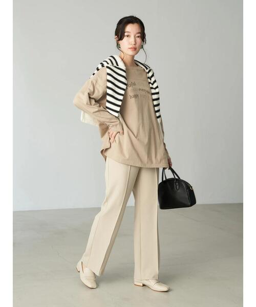 earth music&ecology（アースミュージックアンドエコロジー）の「ヨーク切り替ロゴロンＴ*（Tシャツ/カットソー・レディース・チャコールグレー/オフホワイト/グレイッシュベージュ・FREE）」の7枚目の写真