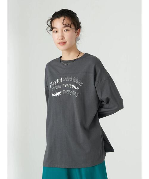 earth music&ecology（アースミュージックアンドエコロジー）の「ヨーク切り替ロゴロンＴ*（Tシャツ/カットソー・レディース・チャコールグレー/オフホワイト/グレイッシュベージュ・FREE）」の8枚目の写真