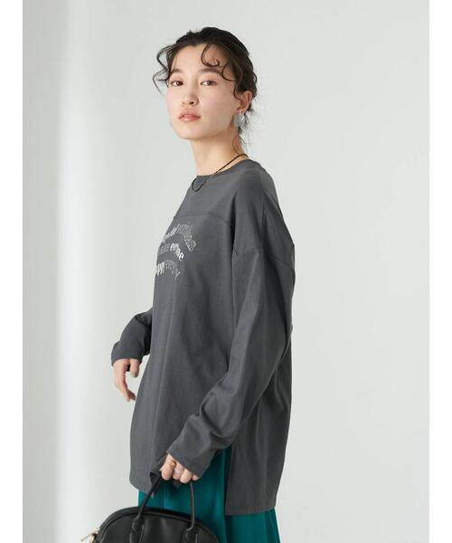 earth music&ecology（アースミュージックアンドエコロジー）の「ヨーク切り替ロゴロンＴ*（Tシャツ/カットソー・レディース・チャコールグレー/オフホワイト/グレイッシュベージュ・FREE）」の9枚目の写真