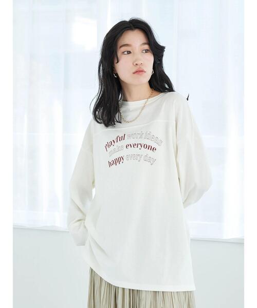 earth music&ecology（アースミュージックアンドエコロジー）の「ヨーク切り替ロゴロンＴ*（Tシャツ/カットソー・レディース・チャコールグレー/オフホワイト/グレイッシュベージュ・FREE）」の14枚目の写真