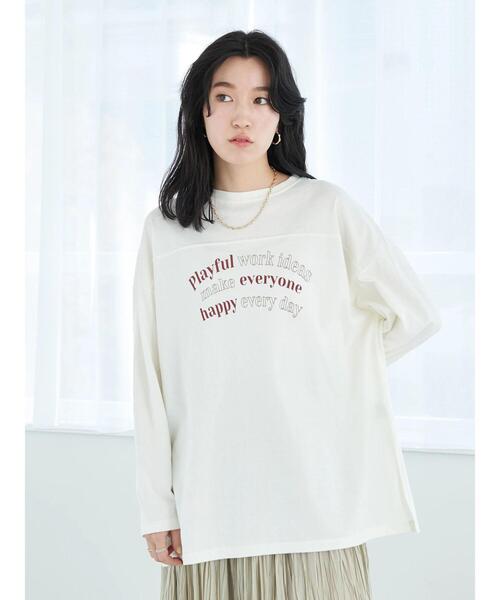 earth music&ecology（アースミュージックアンドエコロジー）の「ヨーク切り替ロゴロンＴ*（Tシャツ/カットソー・レディース・チャコールグレー/オフホワイト/グレイッシュベージュ・FREE）」の15枚目の写真