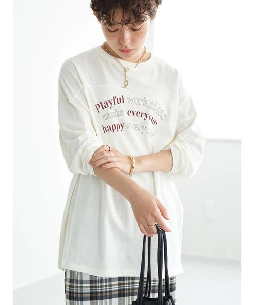 earth music&ecology（アースミュージックアンドエコロジー）の「ヨーク切り替ロゴロンＴ*（Tシャツ/カットソー・レディース・チャコールグレー/オフホワイト/グレイッシュベージュ・FREE）」の20枚目の写真