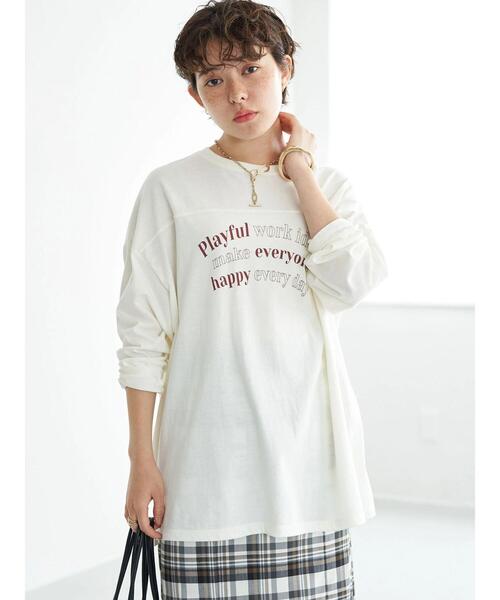 earth music&ecology（アースミュージックアンドエコロジー）の「ヨーク切り替ロゴロンＴ*（Tシャツ/カットソー・レディース・チャコールグレー/オフホワイト/グレイッシュベージュ・FREE）」の21枚目の写真