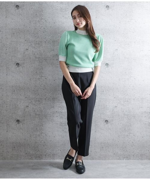 clear（クリア）の「五分袖ヘリンボーンニットトップス（ニット/セーター・レディース・ブラック/ネイビー/グリーン/マスタード・F）」の10枚目の写真